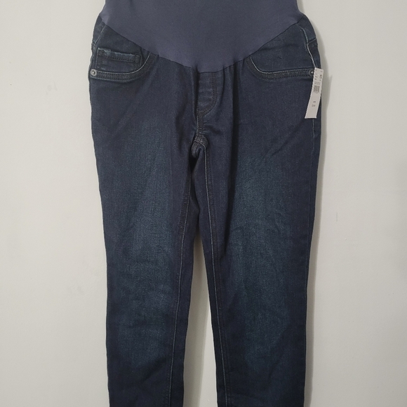 Indigo Blue Dark Wash Slim Straight Maternity Secret Belly Jeans - Picture 7 of 16